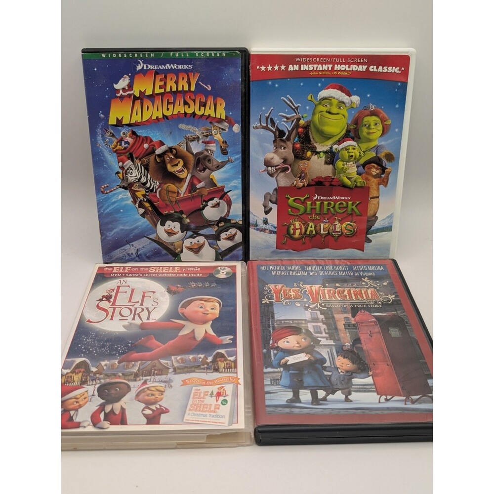 Kids Christmas DVD Lot of 4 Shrek the Halls, An Elf Story, Merry Madagascar, Yes